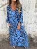 Women's Long Sleeve V-Neck Loose Fit Leopard Print Maxi Dress with Pockets, Multiple Colors & Patterns