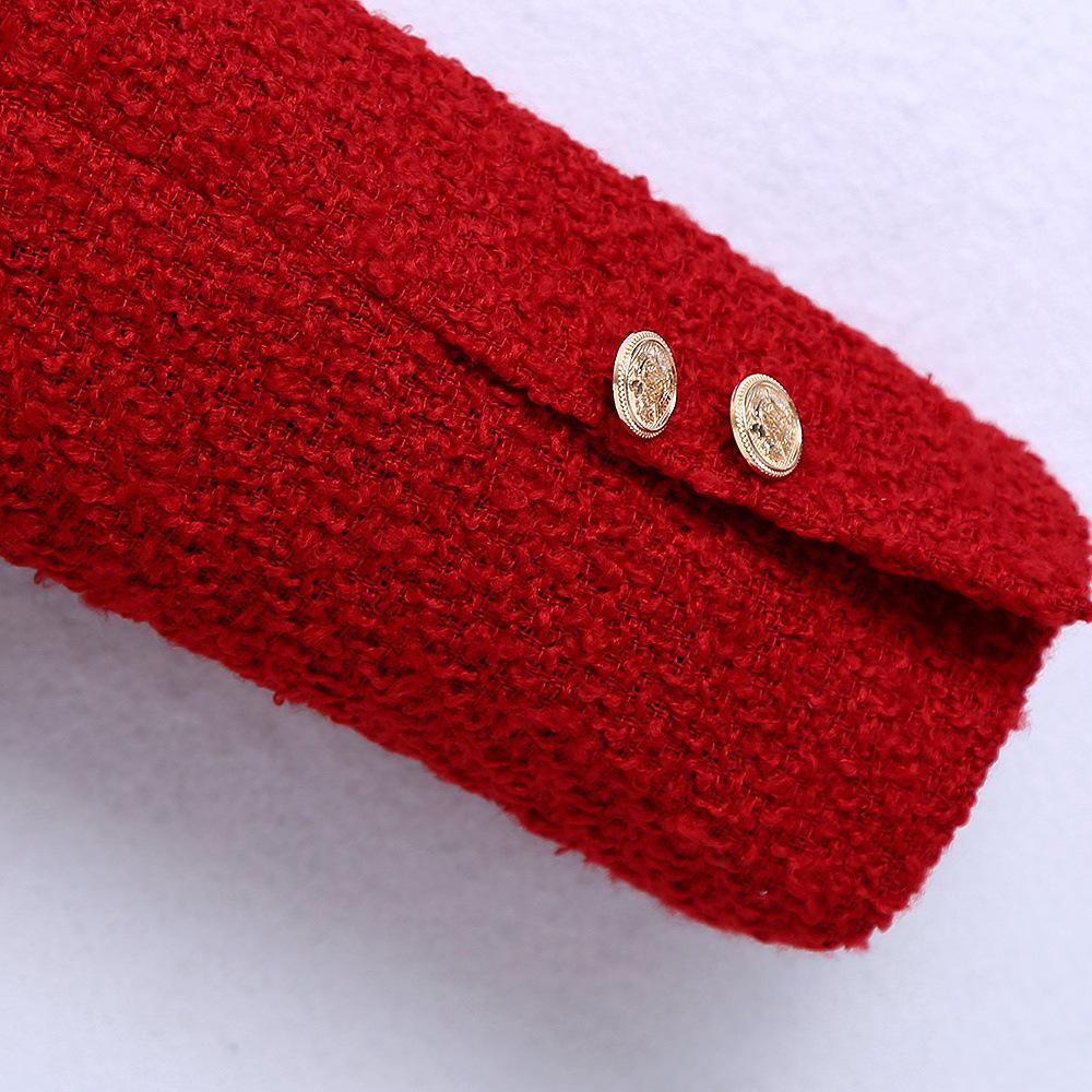 2021 Podzim/Zima Dámské Evropský a Americký Styl Texturované Kulatý Výstřih Dvouřadé Slim Sako