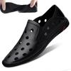 Men's Summer Cowhide Slip-on Beach Shoes - Soft Sole, Large Size, Closed Toe, Breathable, Size 46