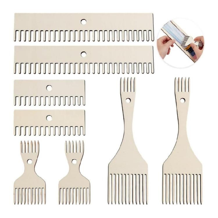 Set da 8 pettini da tessitura in legno per maglieria e lisciatura delle fibre