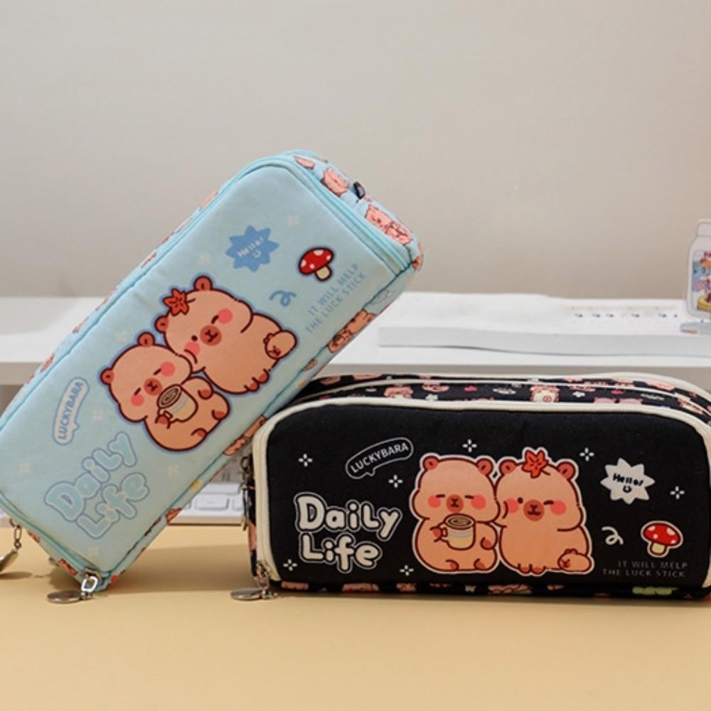Multifunctional Pencil Case Double Opening Pen Box Cute Capybara Pen Case  School Supplies