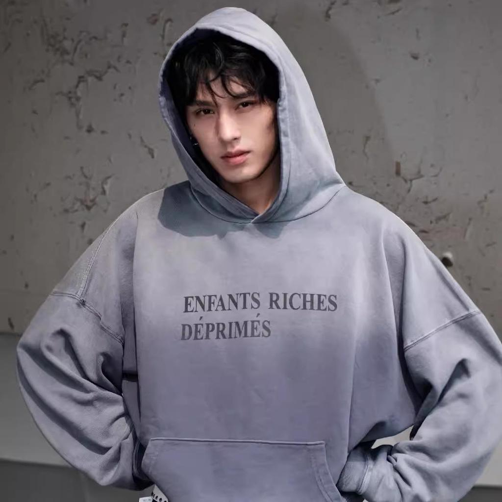 ERD Melancholy Blue Gradient Loose Washed Distressed American Style Hoodie
