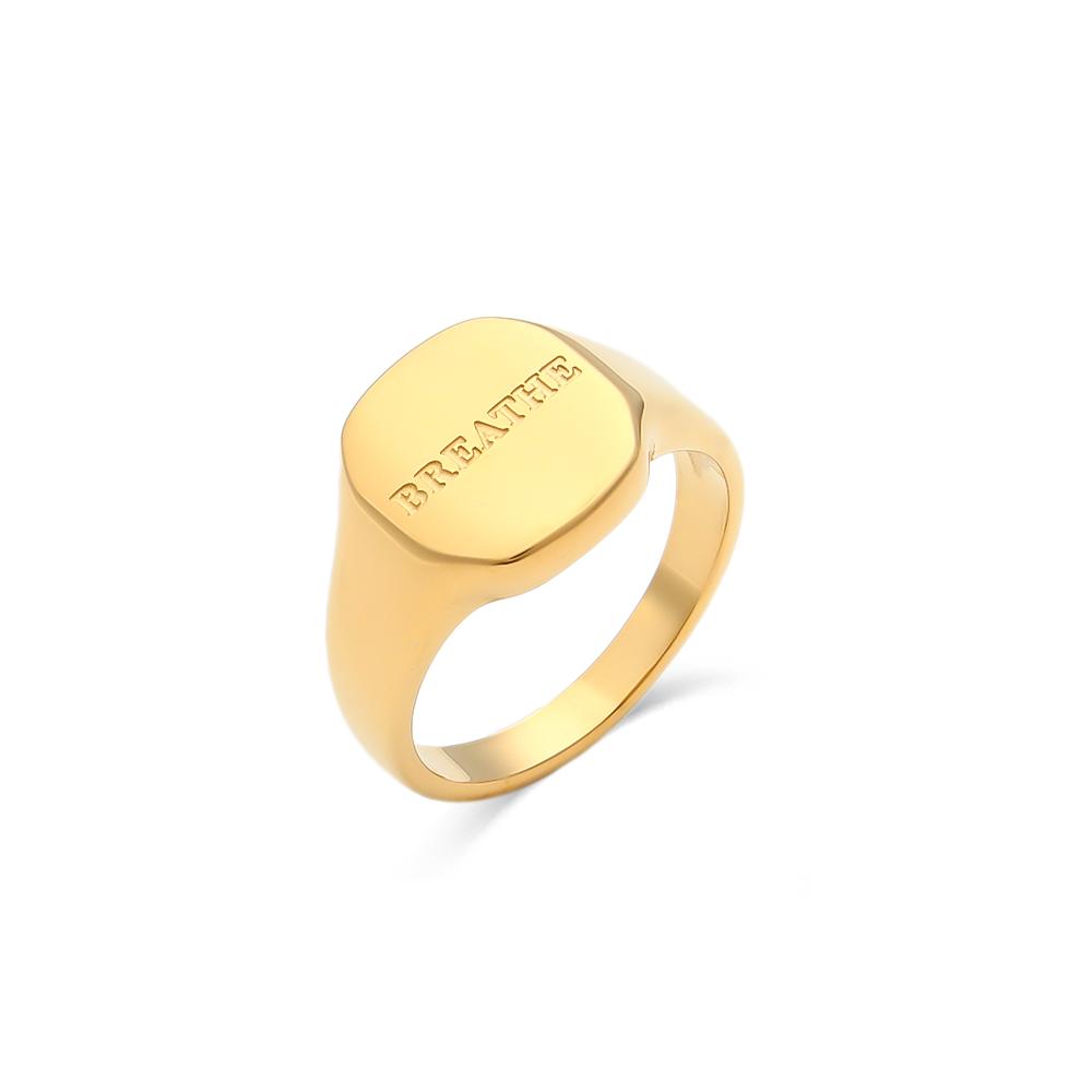 E.B.belle Engrave Jewelry Gift Minimalist Letter Word Suqare Stainless Steel Ring Water Resistant Gold Ring Plated For Women