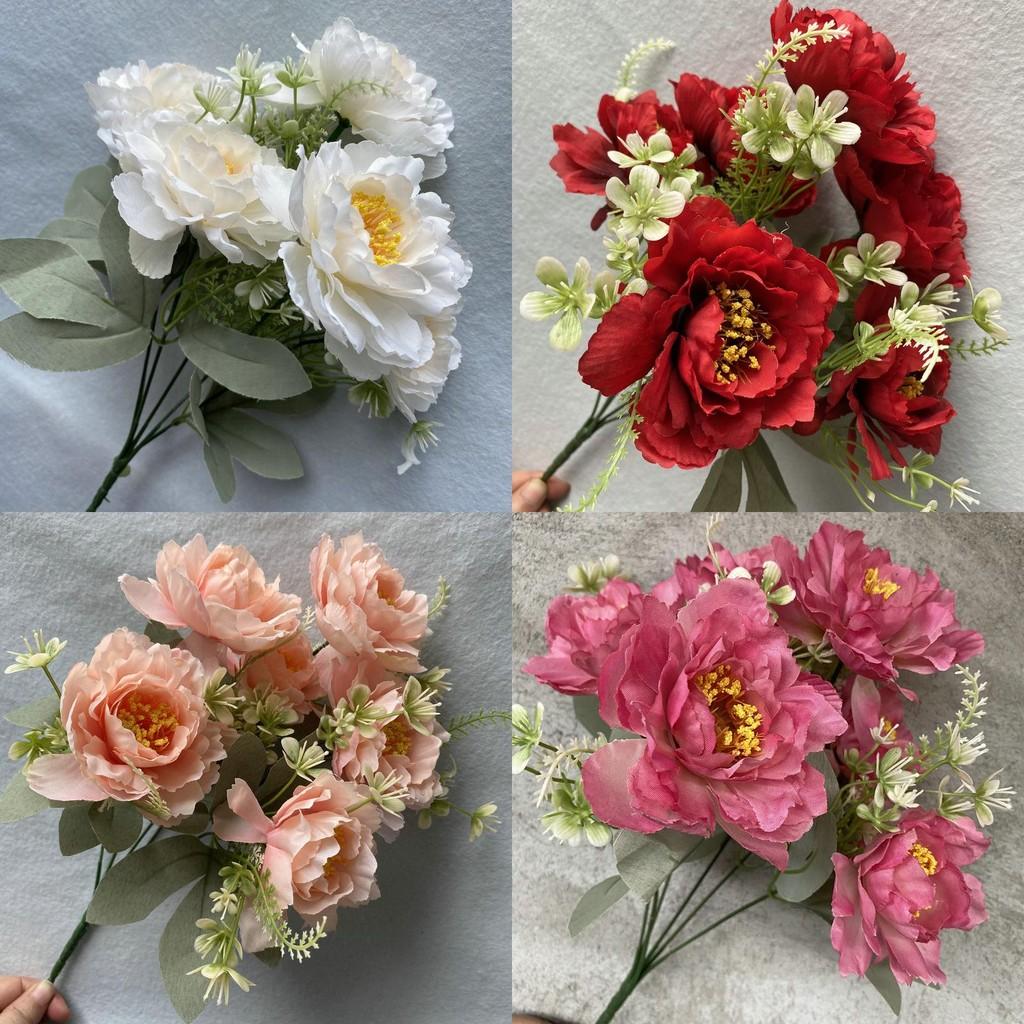 Bouquet di Fiori di Seta 6 Teste di Peonia Matrimonio Decorazione per la Casa Con Design Realistico Per Fotografia