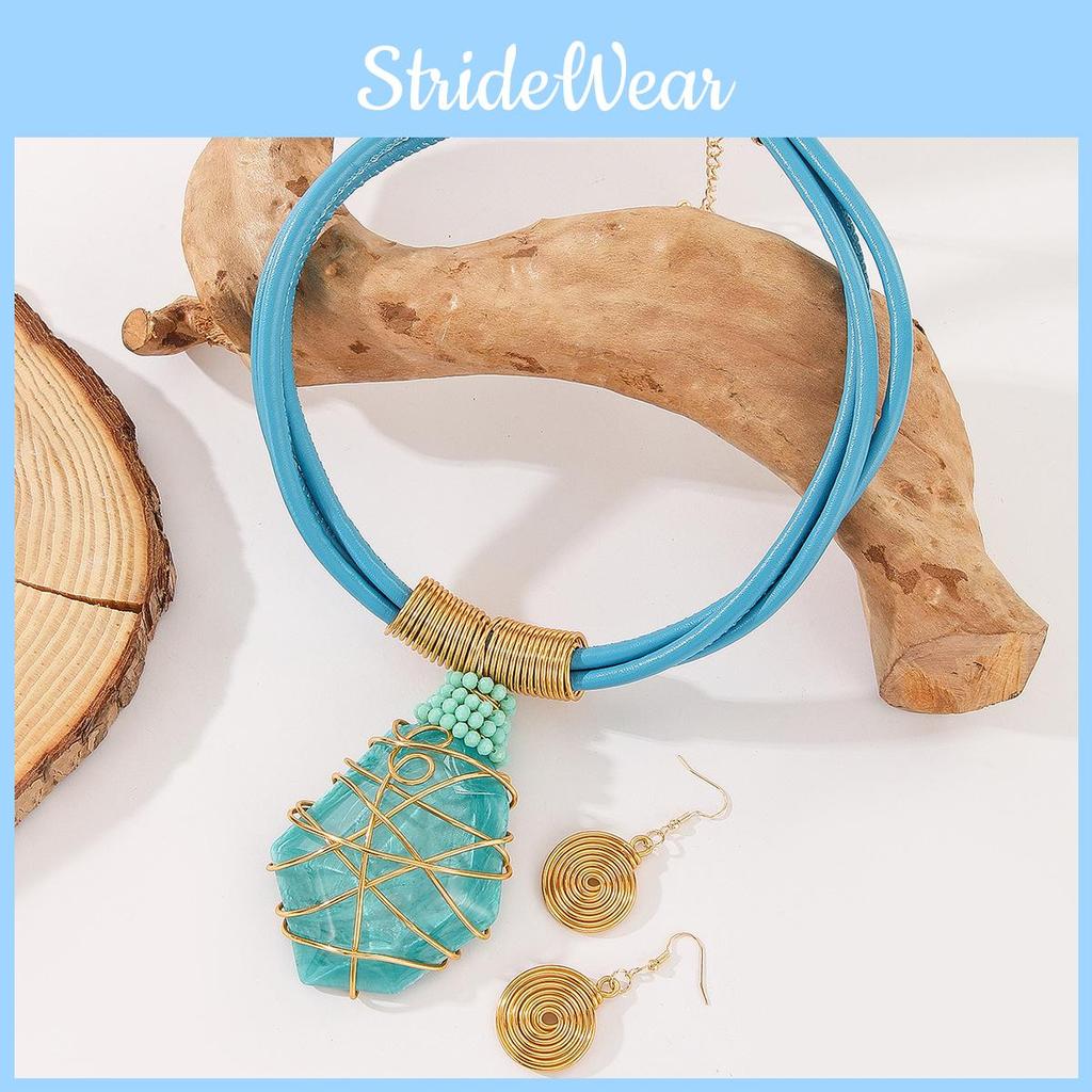 Necklace Resin Geometric Earrings Set Sparkling Big Gems Summer Fashion Style