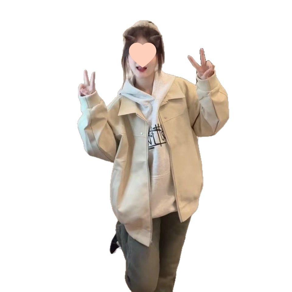 High-End Retro American Style Workwear Jacket for Petites - Loose, Versatile Lapel Jacket for Spring & Autumn