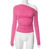 YYFS Moda Donna Casual Primavera Autunno Tinta Unita Stampa Manica Lunga Scollo Obliquo Bluse e Camicie
