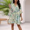 Ladies Summer Casual V-neck Half Sleeve Floral Printed Boutonniere Temperament Casual Dress