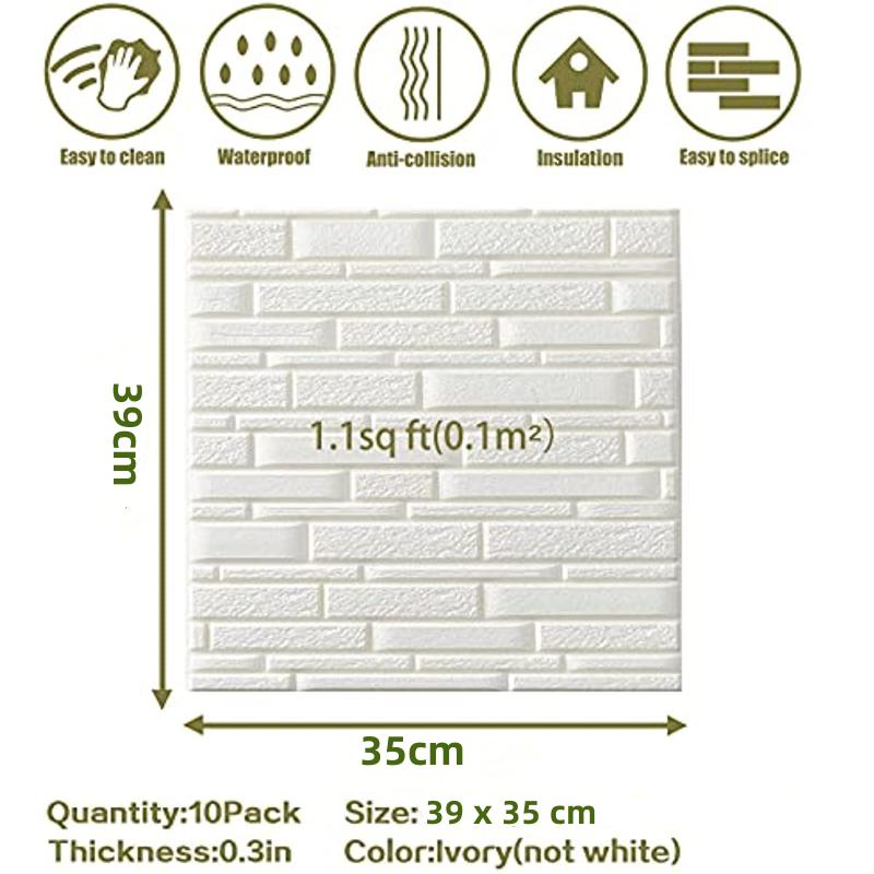 10 PCS 3D Wall Panels Peel and Stick Wallpaper Sticker with Self-Adhesive Waterproof Foam for Interior Wall Decor Bathroom Home