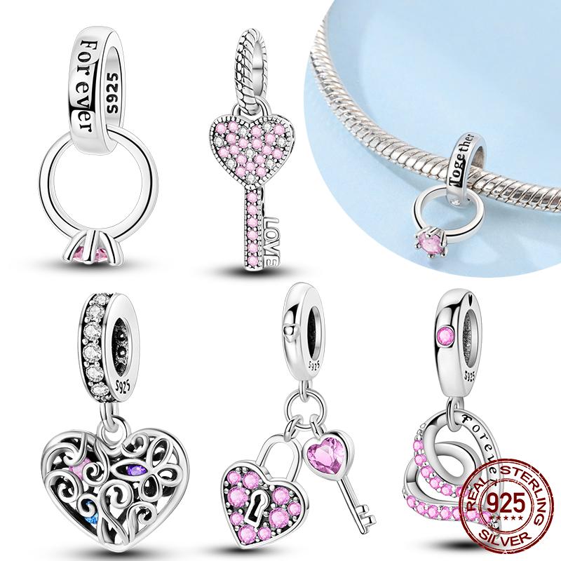 Original Hear Shape Dangle Chamrs 100% Copper Key And Lock Pendants Fit Bracelets Women Diy Jewelry Gift