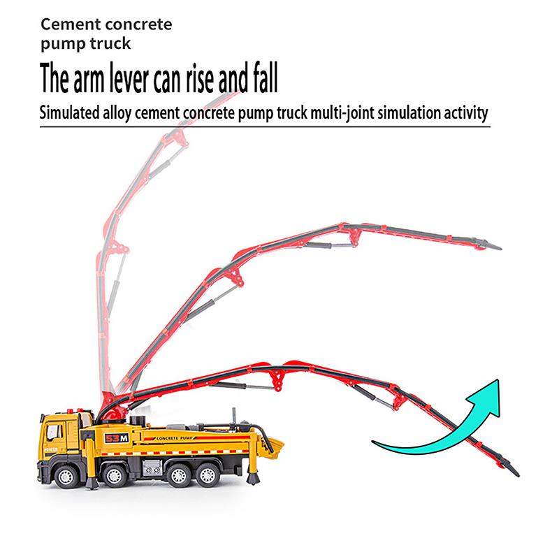 1:32 Concrete Pump Truck Toy Car Diecast Meatl Vehicle Model Pull Back Sound & Light Miniature Collection Gift For Boy Kid