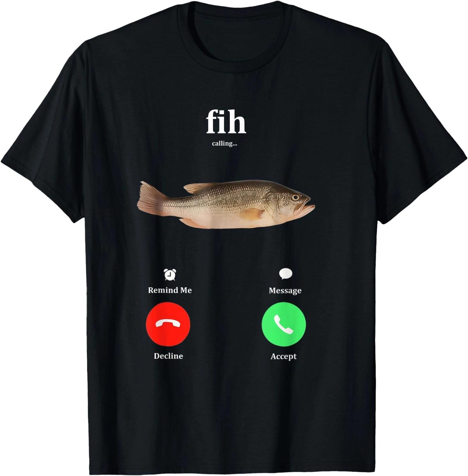 Fih Звонок Напоминание Сообщение Отклонить Принять Телефонный звонок Футболка с рыбой S