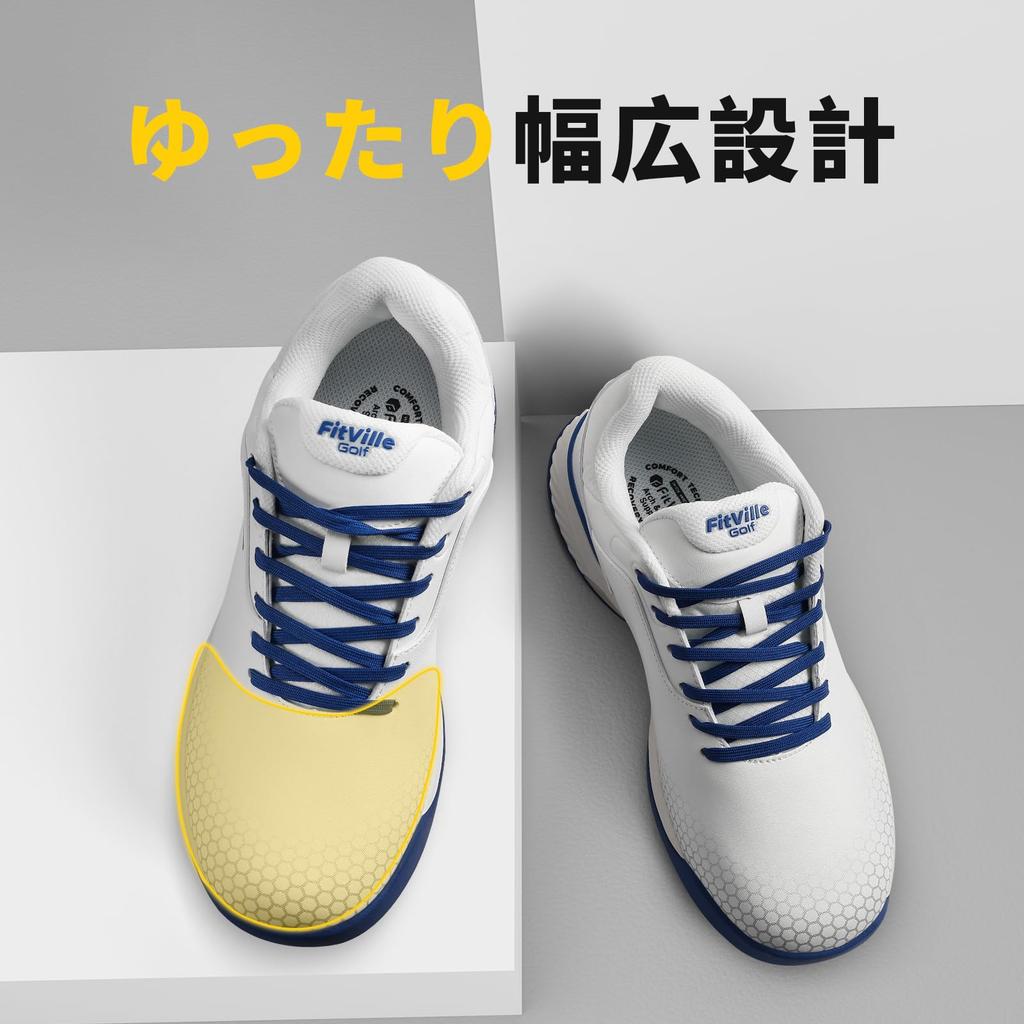Scarpe da Golf a Calzata Larga per Uomo Scarpe da Ginnastica da Golf con Tacchetti Leggere [FitVille] (2E/4E) - -