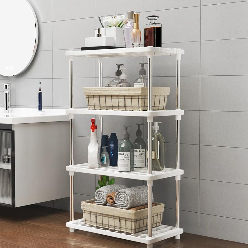 Étagère de rangement multifonctionnelle à quatre niveaux Étagère d'organisation pour salle de bain salon Étagère de cuisine chambre à coucher Stora en plastique à poser au sol