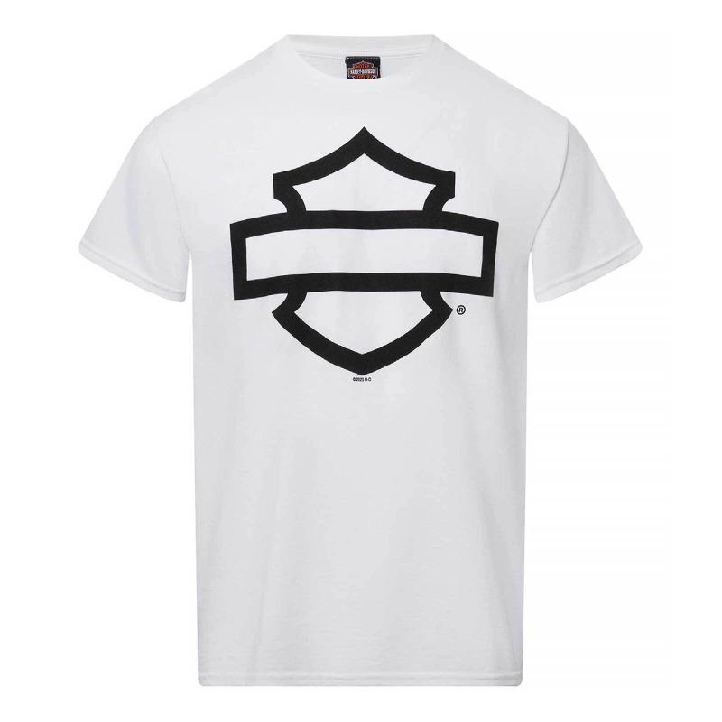 Harley-Davidson Herren T-Shirt mit Schlitz und Schild Weiß Kurzarm Rundhals L white
