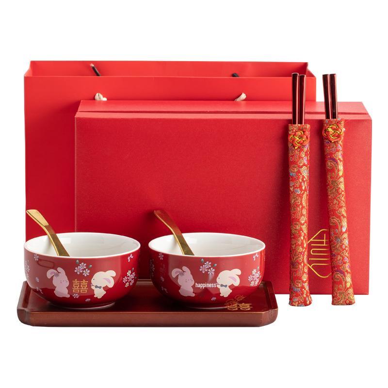 Double Happiness Red Bowl & Chopsticks Set - Wedding, Housewarming, Birthday, Anniversary Gift