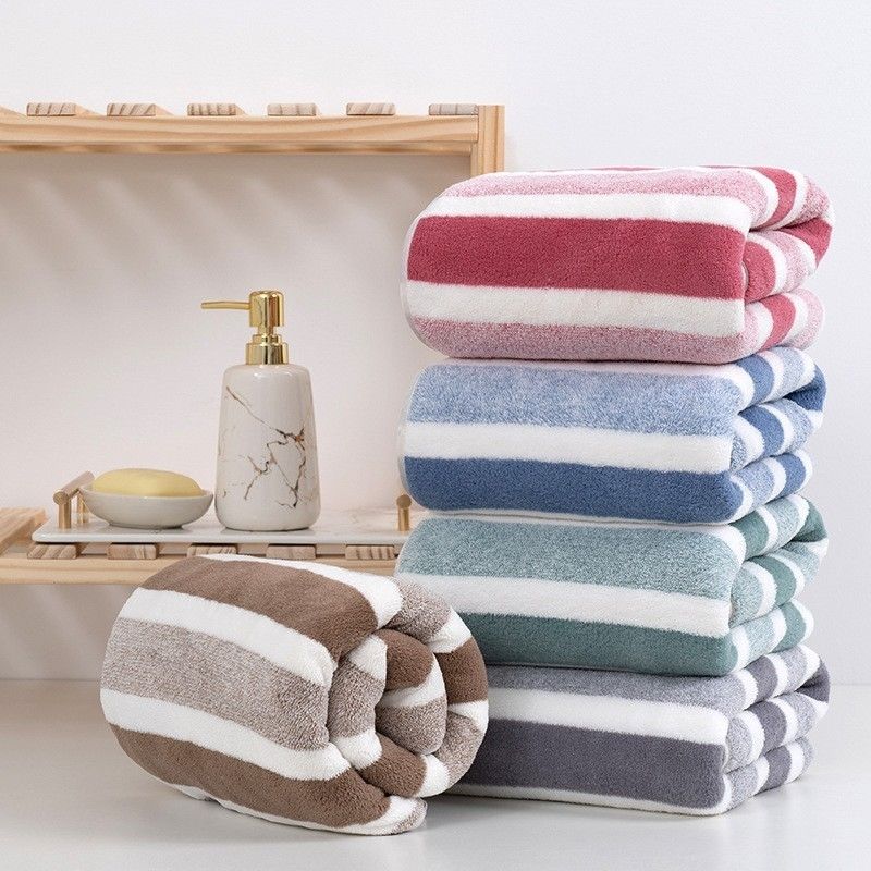 Thickened Absorbent Bath Towel Soft Face Towel Two-Color Striped Bath Towel Towel for Home Bathroom
