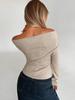 WG128 Autumn/Winter Off-Shoulder Long-Sleeve Solid Color Women's T-Shirt