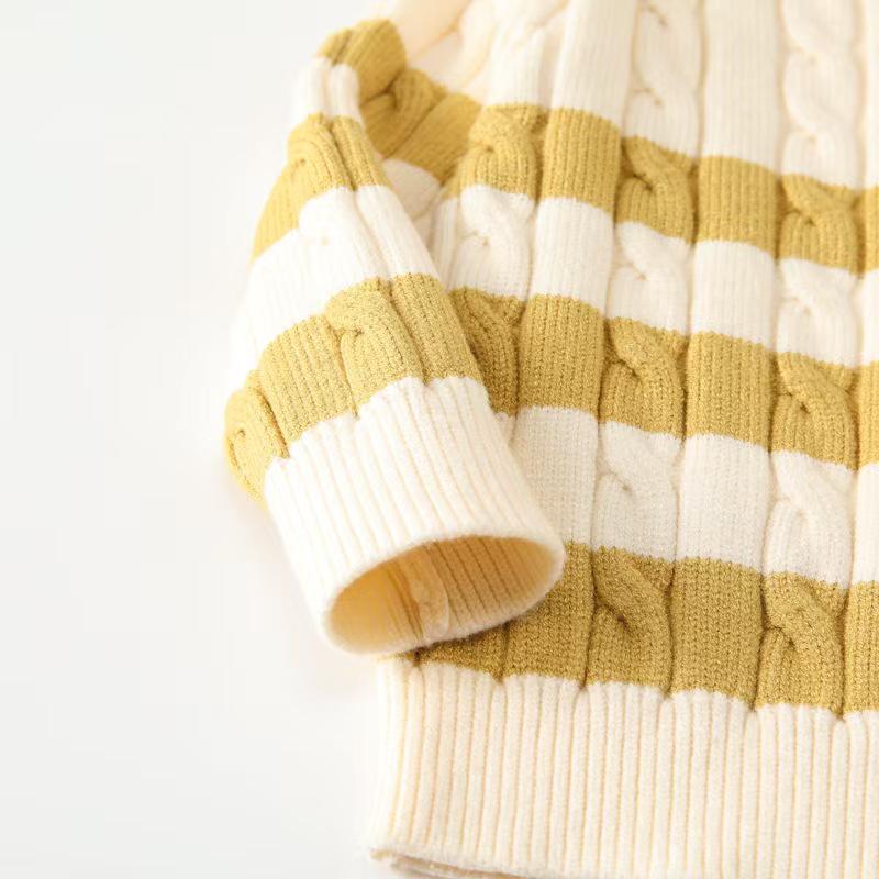 Infant Striped Polo Collar Sweater - Cable Knit Pullover for Babies