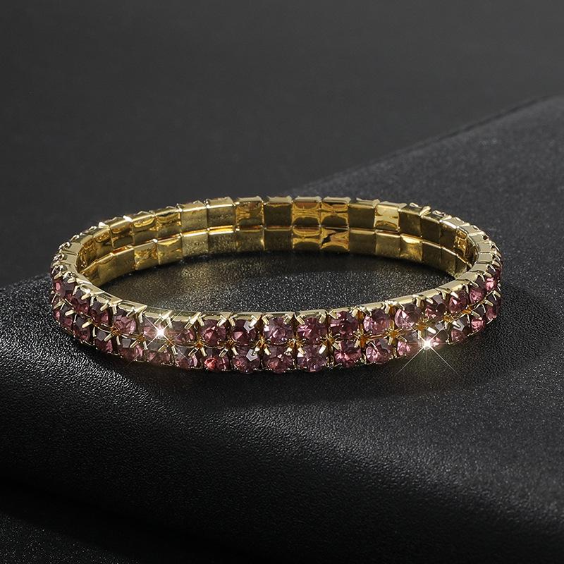 Full Diamond Bracelet Exaggerated Rhinestone Bracelet Bridal Crystal Two Rows Elastic Line Bracelet Female