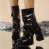 thick-soled thick-heeled short boots women's autumn new fashion foot-fitting thin boots patent leather super high-heeled Martin boots