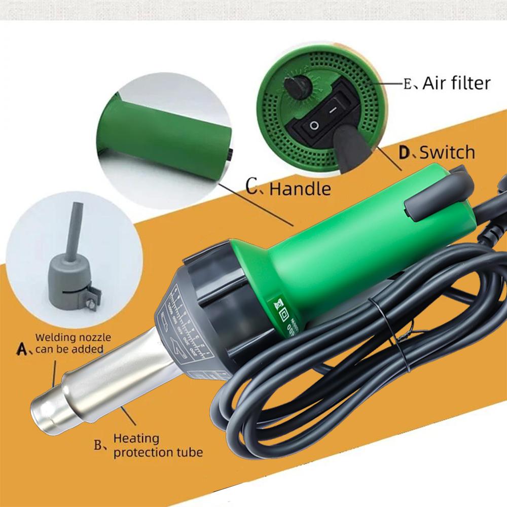 1600W Plastic Welding Gun 220V Welding Plastics Hot Air Blower Gun Welder Machine with Accessories for PP/PE/PVC Sheet