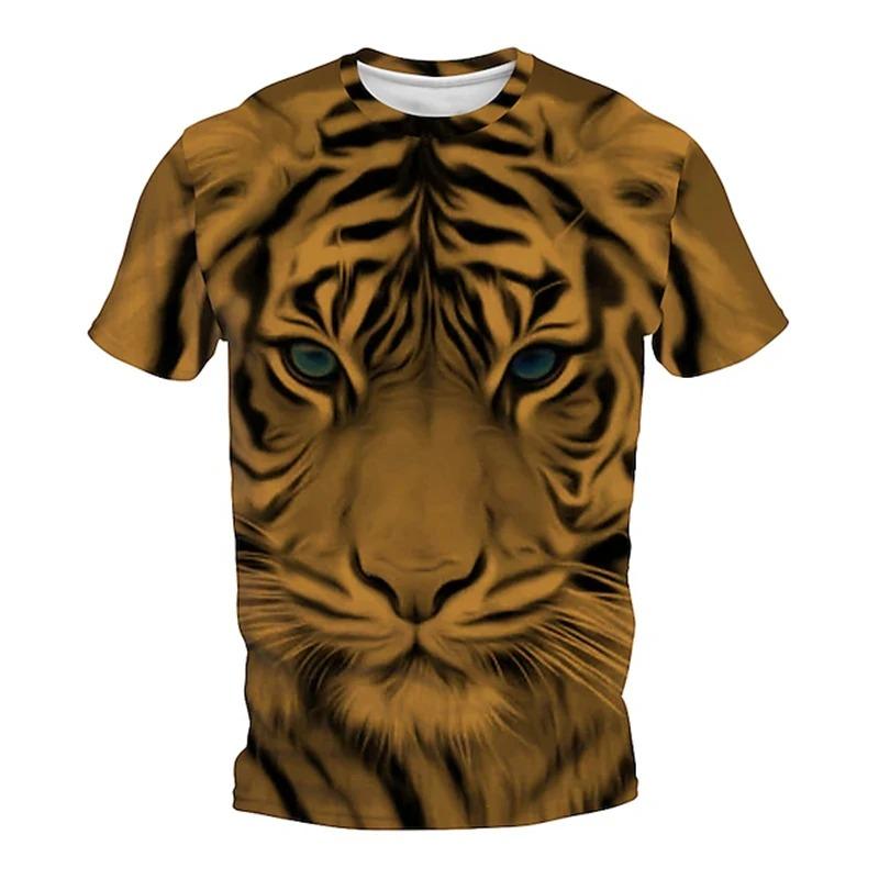 Fashionable Lion 3D Printed T-Shirt Men's & Women's Summer Casual Short Sleeve Wolf Tiger Lion Animal Print Pullover