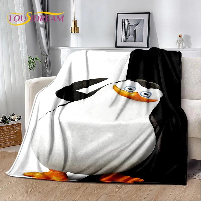 Urocze Pingwiny z Madagaskaru Kreskówkowy Koc, Miękki Koc Rzutowy do Domu Sypialni Łóżka Sofy Pikniku Podróży Biura Pokrowiec Prezent dla Dziecka