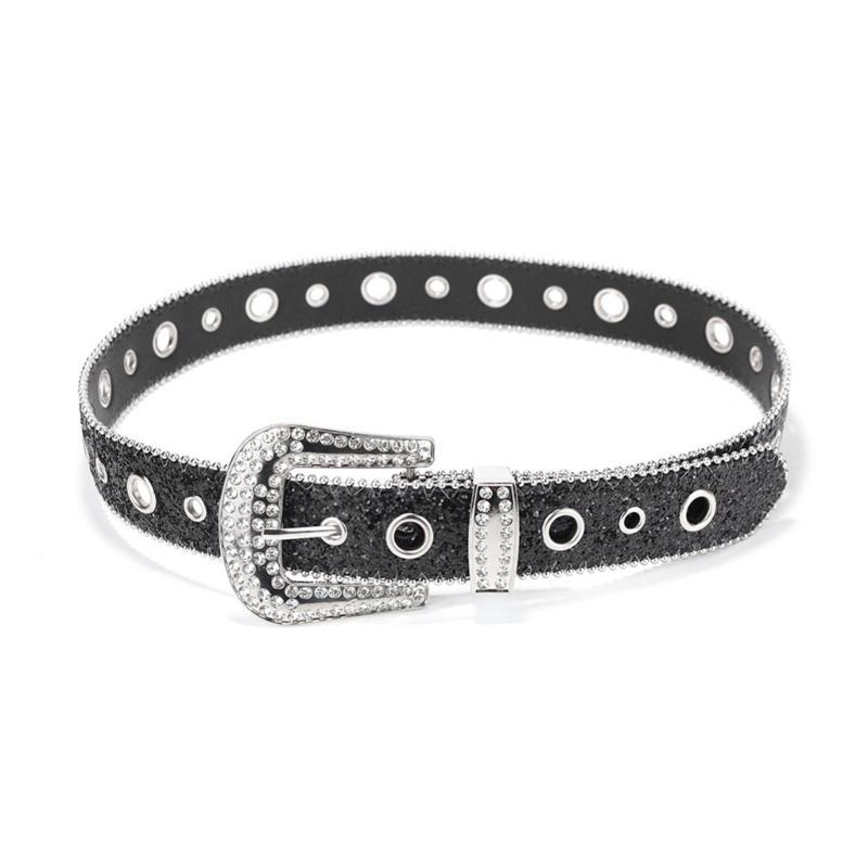 

Western Shinning Buckle Belt Full Sequins Adjustable Buckle Belt for Skirt Jeans 103 чёрный