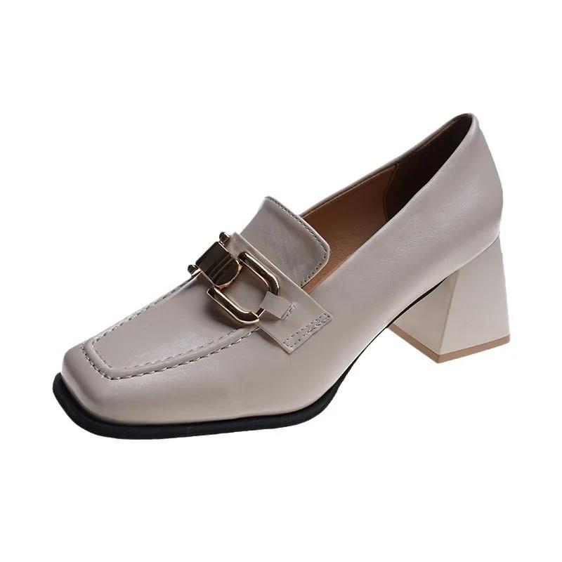 Fashion Square High Heels Loafers Women Autumn Chunky Slip On Platform Pumps Woman Black Jk Uniform Shoes Mary Janes