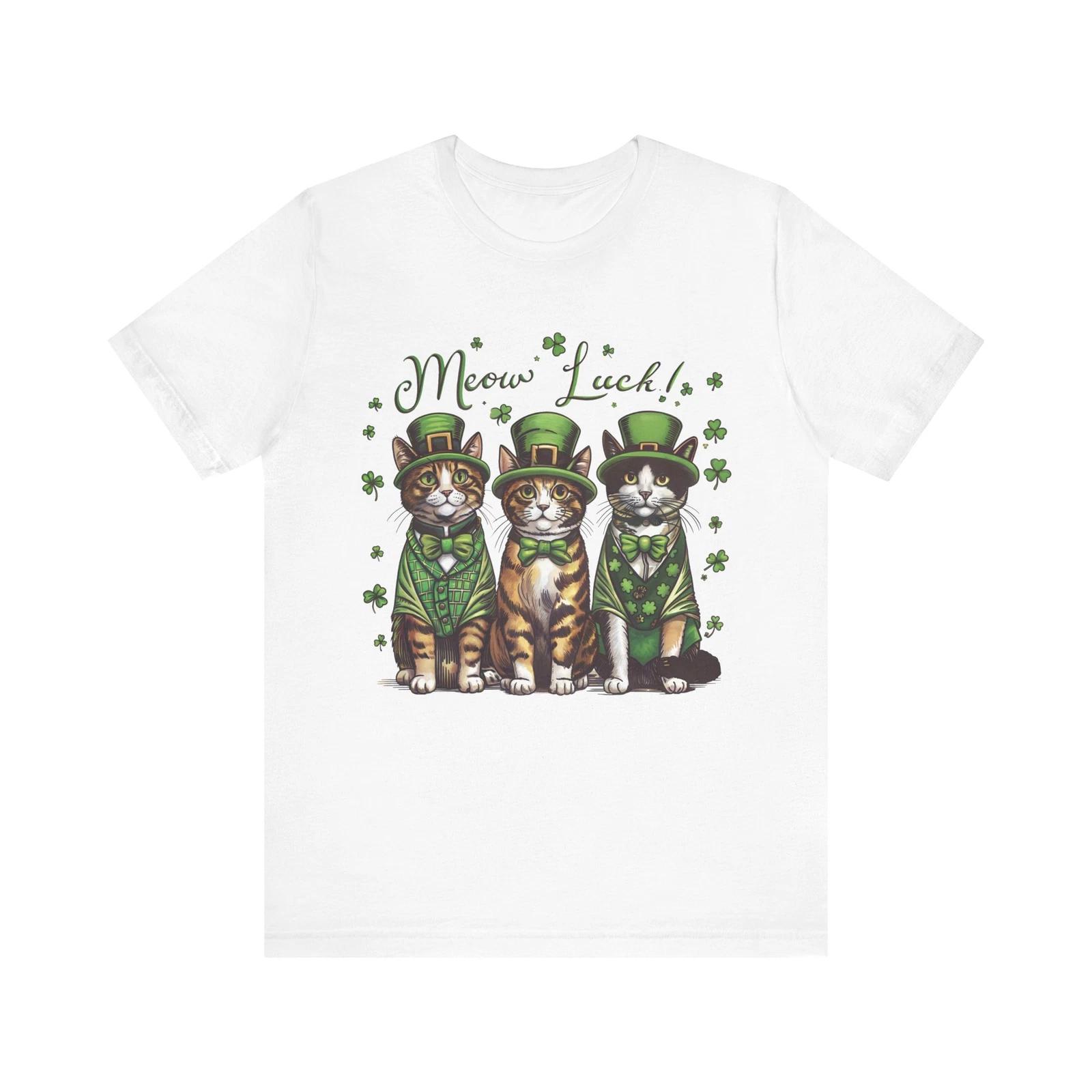 Funny Saint Patrick s Day Leprechaun Cats Shamrock Luck Art T-Shirt L