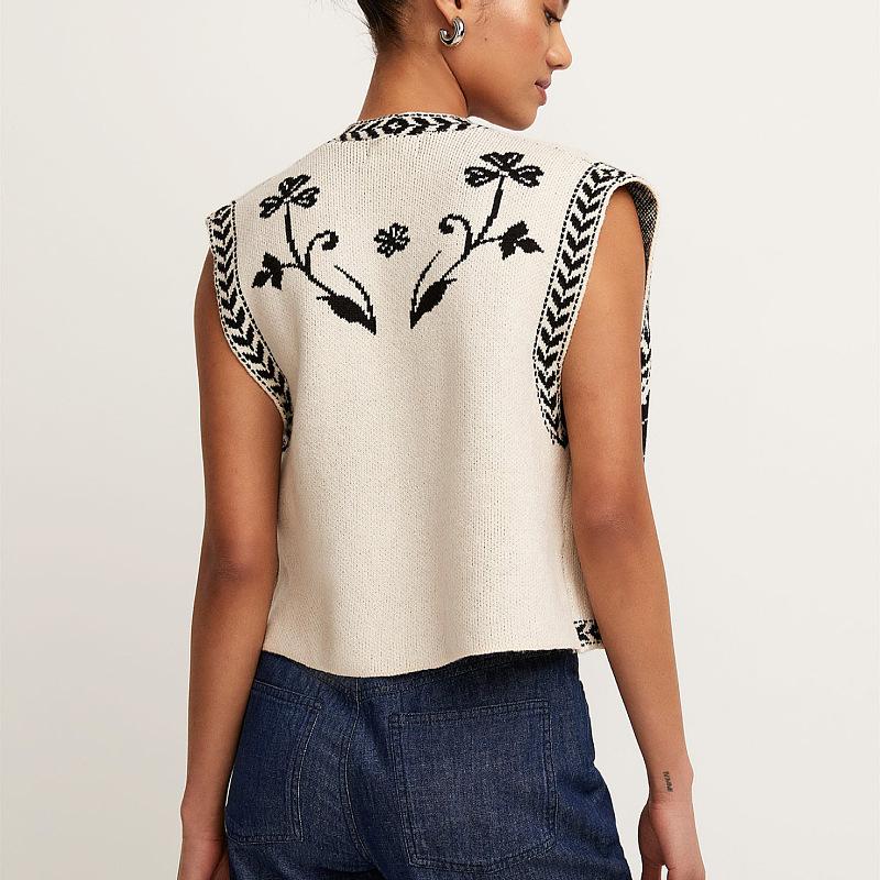 Gilet à imprimé floral pour femme sans manches ouvert sur le devant style bohème gilet tendance pour sortir haut brodé