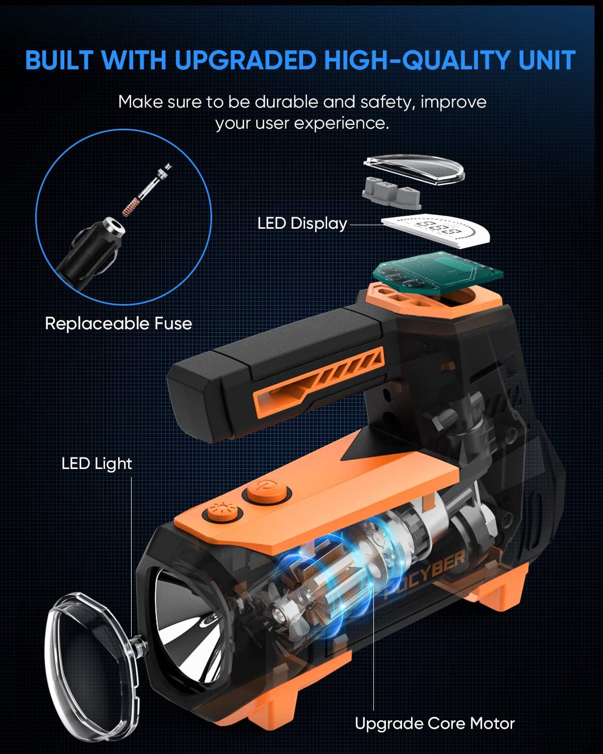 

Portable 12V Air Compressor Pump, 180 PSI, Digital Gauge & LED Light for Car, Bike, Air Mattress, Balloons United States