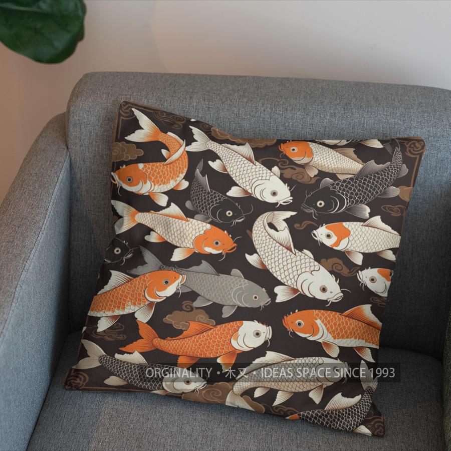 2D Colorful Koi Fish Pattern Pillow For Home Decor Pattern Cushion Cover Suitable For Sofa Bedroom Car Pillow Cover