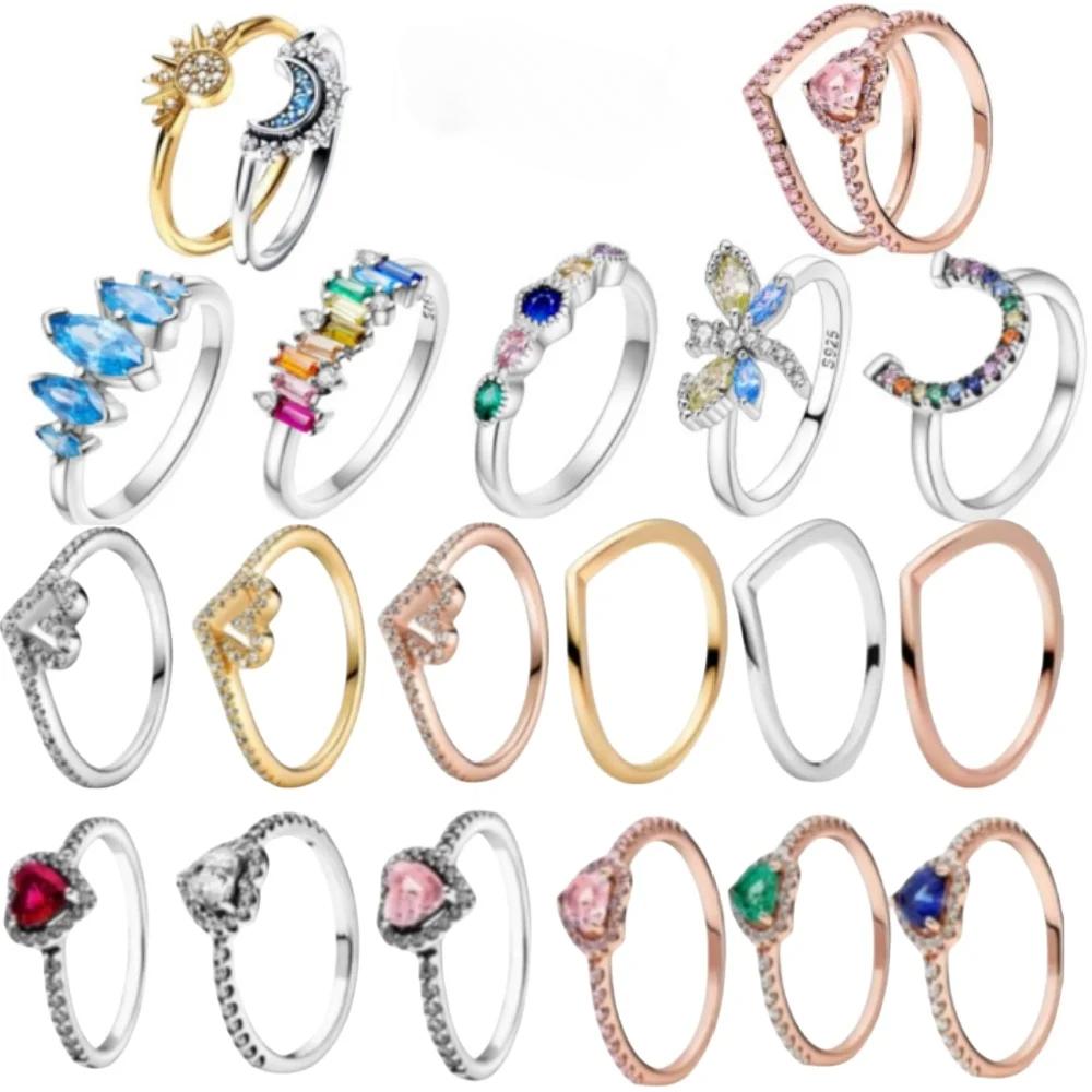 New Disney Fashion Sun Sapphire Couple Fit Pandora Birthday Gift Valentine's Day Limited Edition Ring