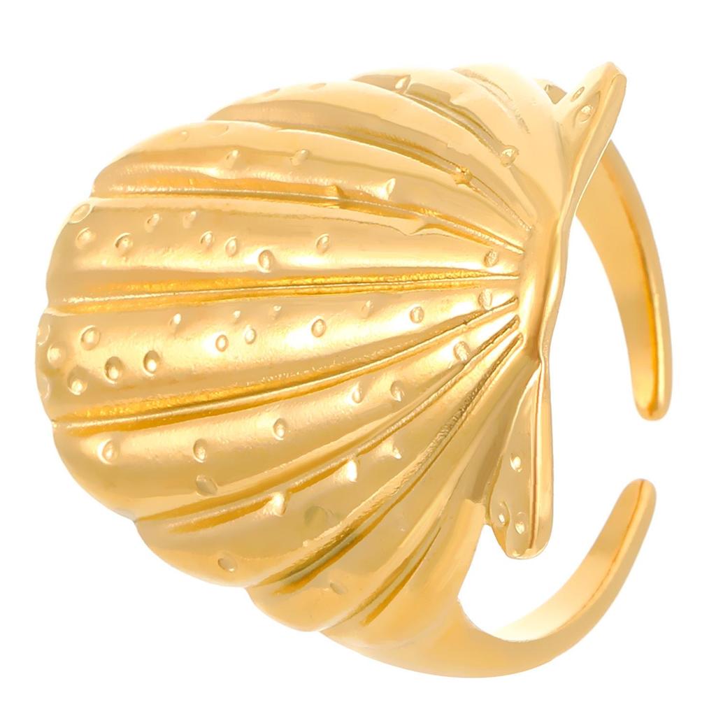 Stainless Steel Starfish & Seashell Open Ring - Ocean Holiday Style Jewelry for Women