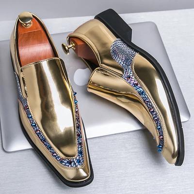 Luxusmode Herren Gold Schwarz Lackleder Nieten Slipper Freizeitschuhe Formell Hochzeitskleid Schuhwerk Zapatos Hombre