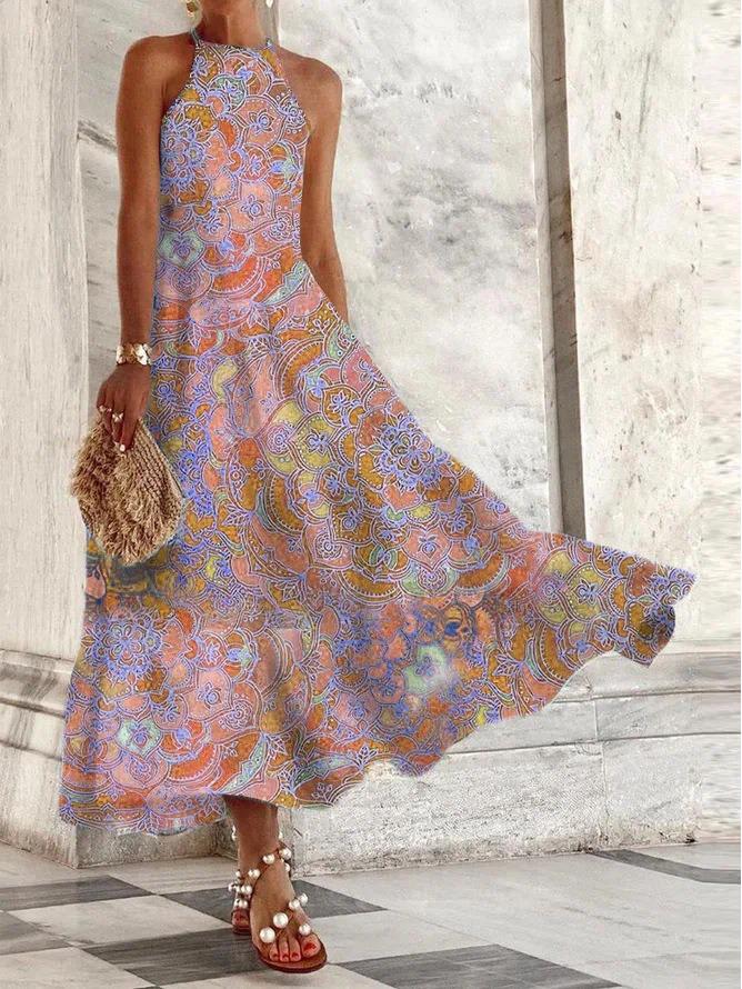 Women's Summer Sleeveless Print Slim Fit Midi Dress