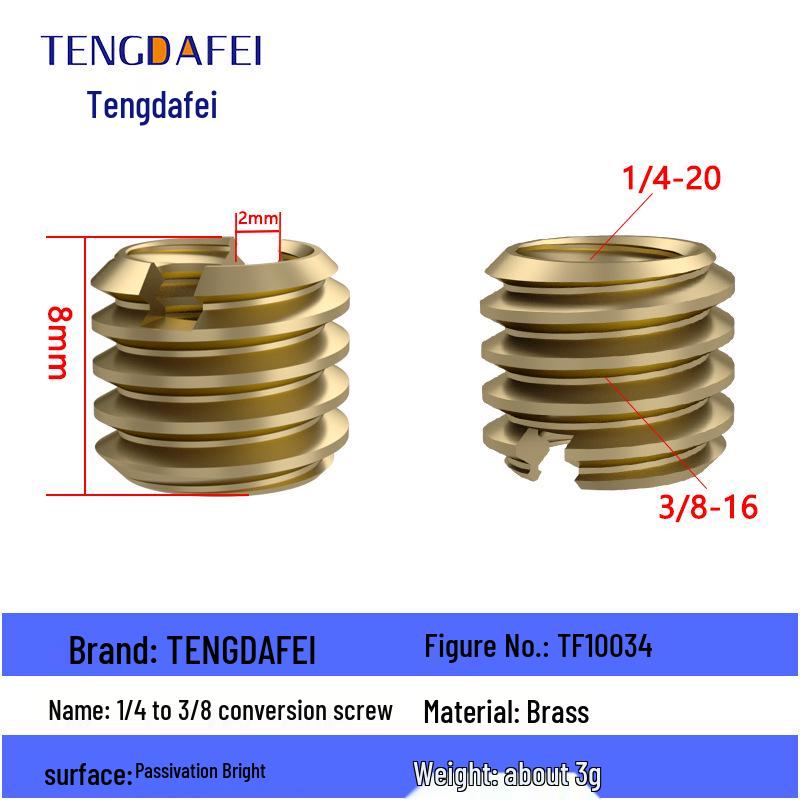 Reversible 1/4" Male To 3/8" Female Adapter for Camera Tripod Ball Head with M4-M8 Conversion Screws