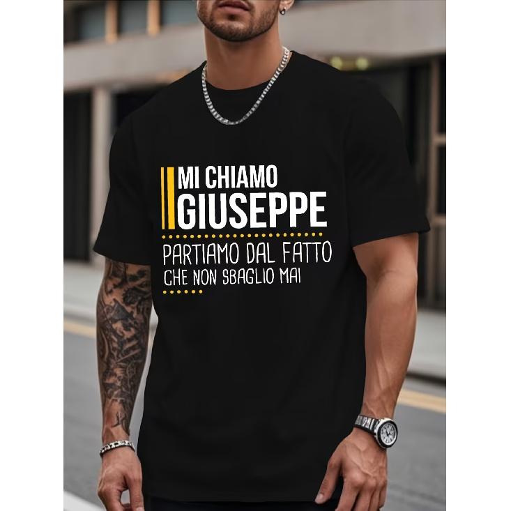 Men's Short-Sleeved T-Shirt with Funny Italian Name | Summer Top with Geometric Pattern, Casual Style, Lightly Elasticized Fabric, Regular Fit.