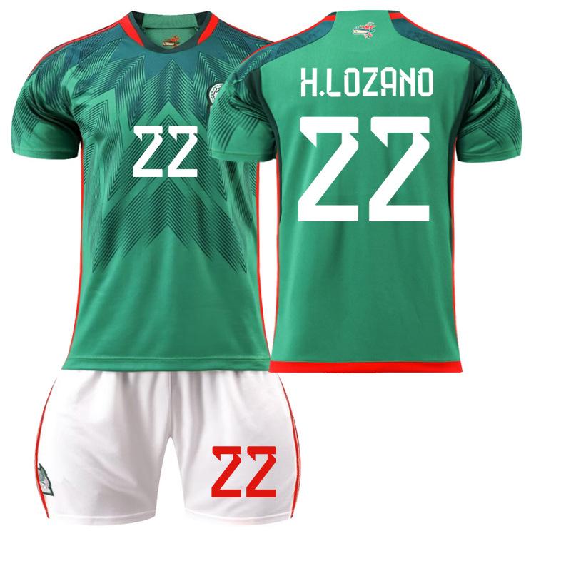 2223 Mexican Football Jersey No. 14 Home 16 Jersey Green 9 Raul 22 Lozeno Set Socks Short Sleeves