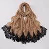Pearl Chiffon Lace Edge Scarf Eyelash Black Lace Islamic Shawl Wrap Soft Long Hijab  Daily Wear