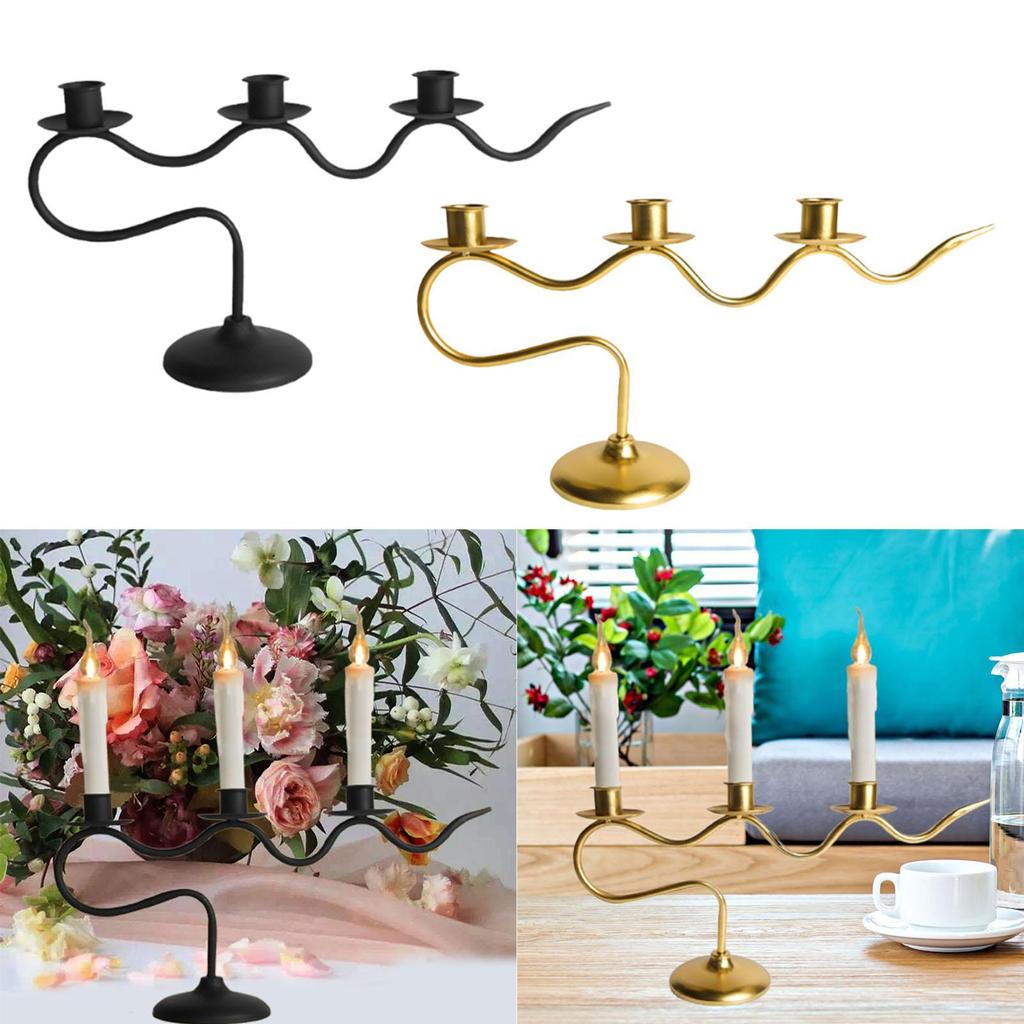 Iron Candle Holder Candelabra Home Candles Stand Fireplace 3 Arm Candlestick