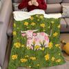 Cartoon Cow In Floral Field Flannel Blanket Warm Soft Halloween Christmas Couch Warm Cozy Decorative Decor Gift for All Season