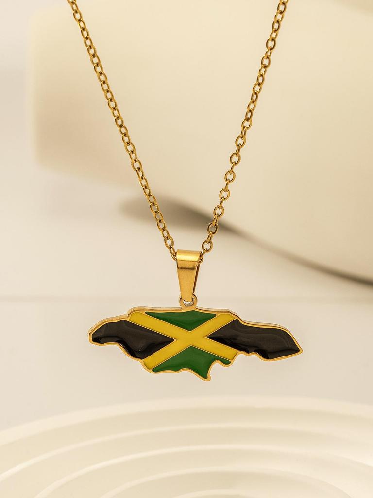 Unisex World Map Jamaica Pendant Necklace
