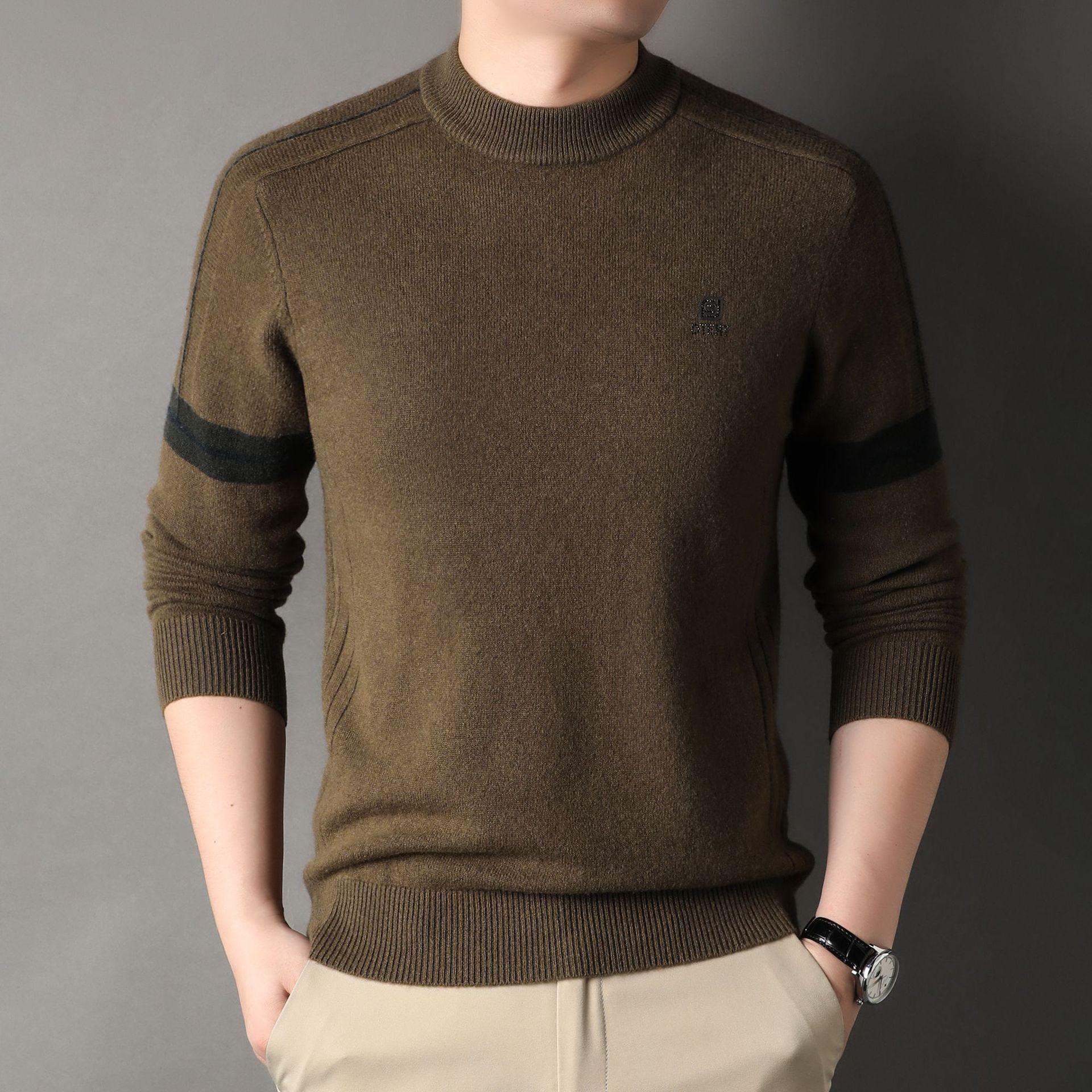 

Осенние и зимние свитера, мужские трикотажные изделия, новые простые и теплые, утолщенные шерстяные свитера с круглым вырезом, модный топ