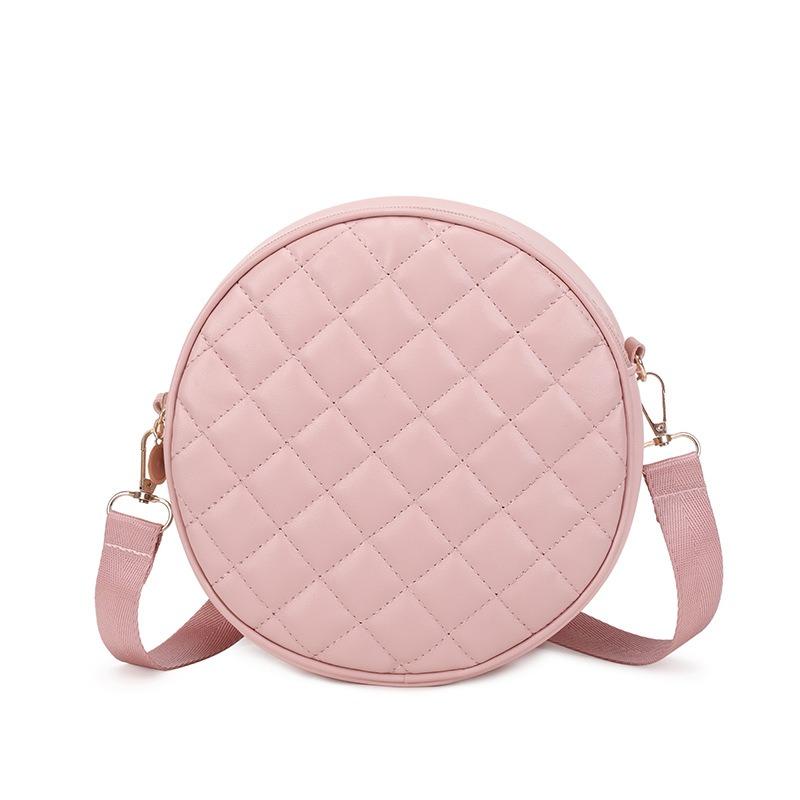 Bag women's new solid color rhombus embroidered messenger small round bag with change small bag fashionable one