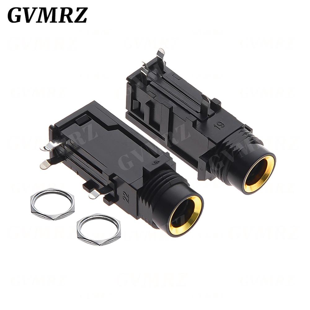 5PCS DIY 6.35mm / 6.5mm Jack Gold Plated 4P Stereo Dual Channel Microphone Socket 6.35 /6.5 Audio Straight jack Connector