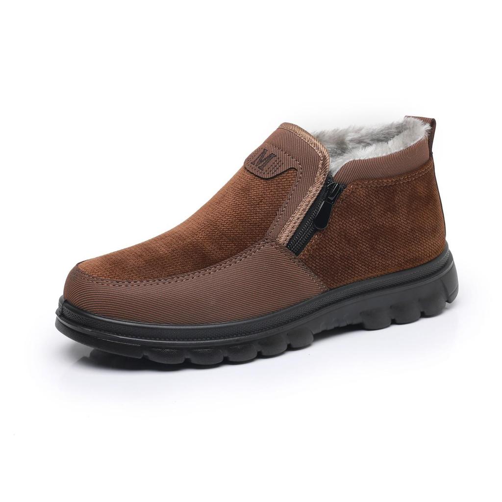 Men's Winter Warm Snow Boots With Zip Non-Slip Short Ankle Booties With Faux Fur Lining Comfortable Work Sneakers Casual Walking Loafers Shoes for Men
