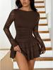 Elegant Patchwork Slim-Fit Waist-Cinching Lace Sleeve Women's Dress with Cake Skirt
